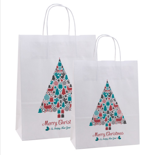 Printed Christmas Carrier Bags with a festive Christmas Tree Design
